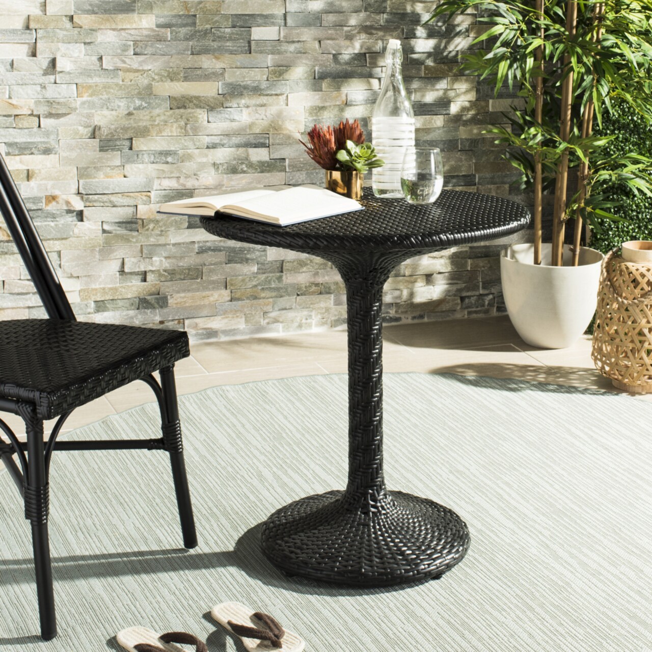 Safavieh Outdoor Collection Bilson Rattan Bistro Table Black Rattan